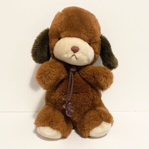 Vintage Gund Puppy Dog Plush 1982 Stuffed Animal Brown Rope Tie Baby Lovey 80s